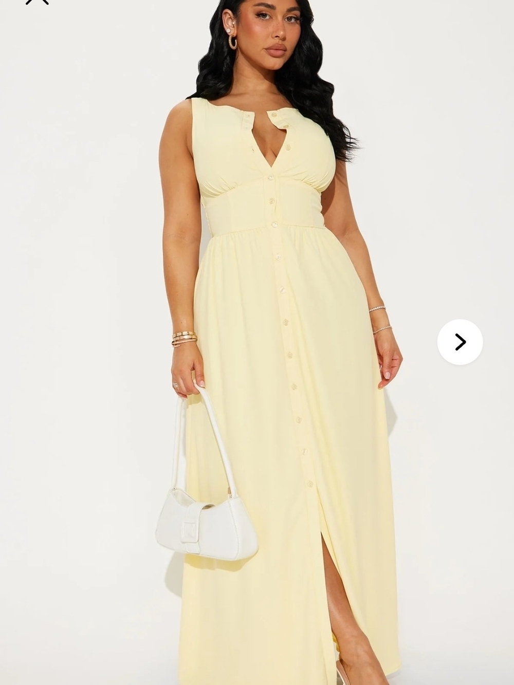 Fashion Nova Butter Yellow Button-Front Maxi Dress (L)